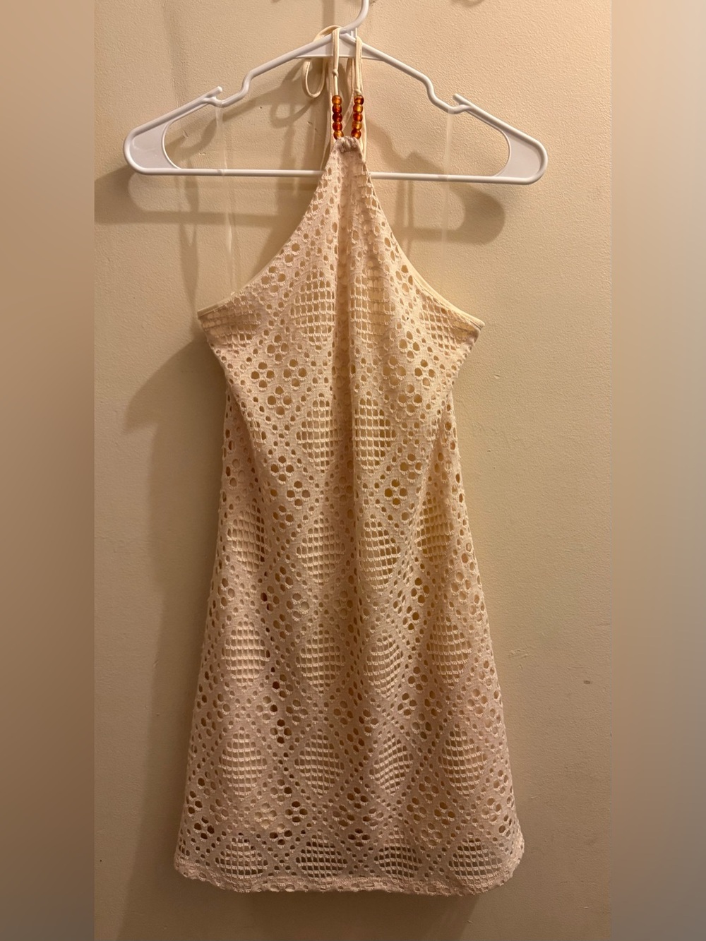 Madden Girl Cream Crochet Eyelet Halter Mini Dress Size M - Boho Beach Y2K